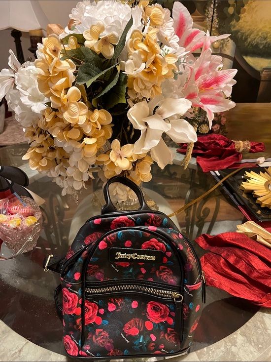 black mini backpack with rose SOUP A mini backpack thats big on style. Juicy Couture Black Mini Backpack